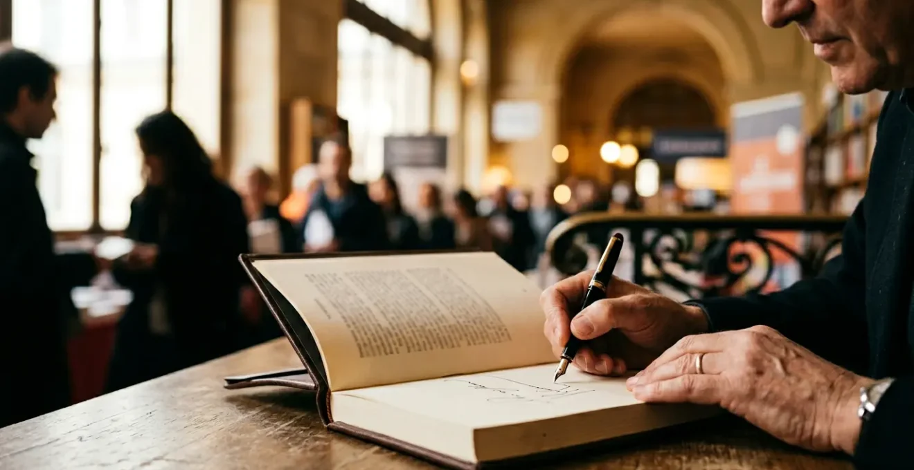 Séance de dédicace chaleureuse lors d'un salon littéraire français