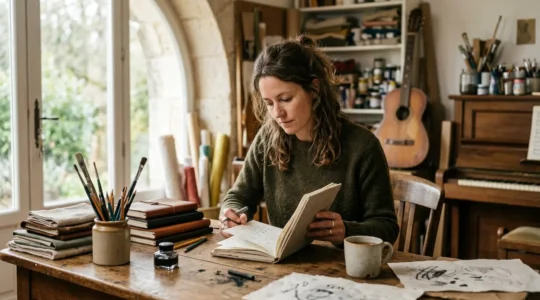 Artiste préparant une campagne de financement participatif pour un projet culturel