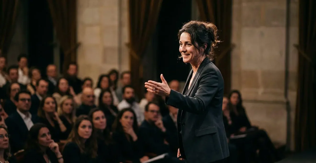 Orateur charismatique captivant son audience lors d'une présentation dynamique