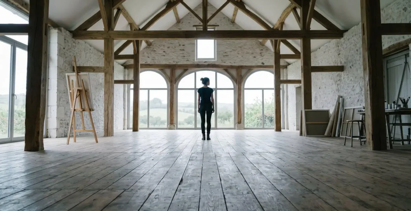 Environnement inspirant d'une résidence d'artistes en France, espace lumineux propice à l'expérimentation et au renouvellement créatif