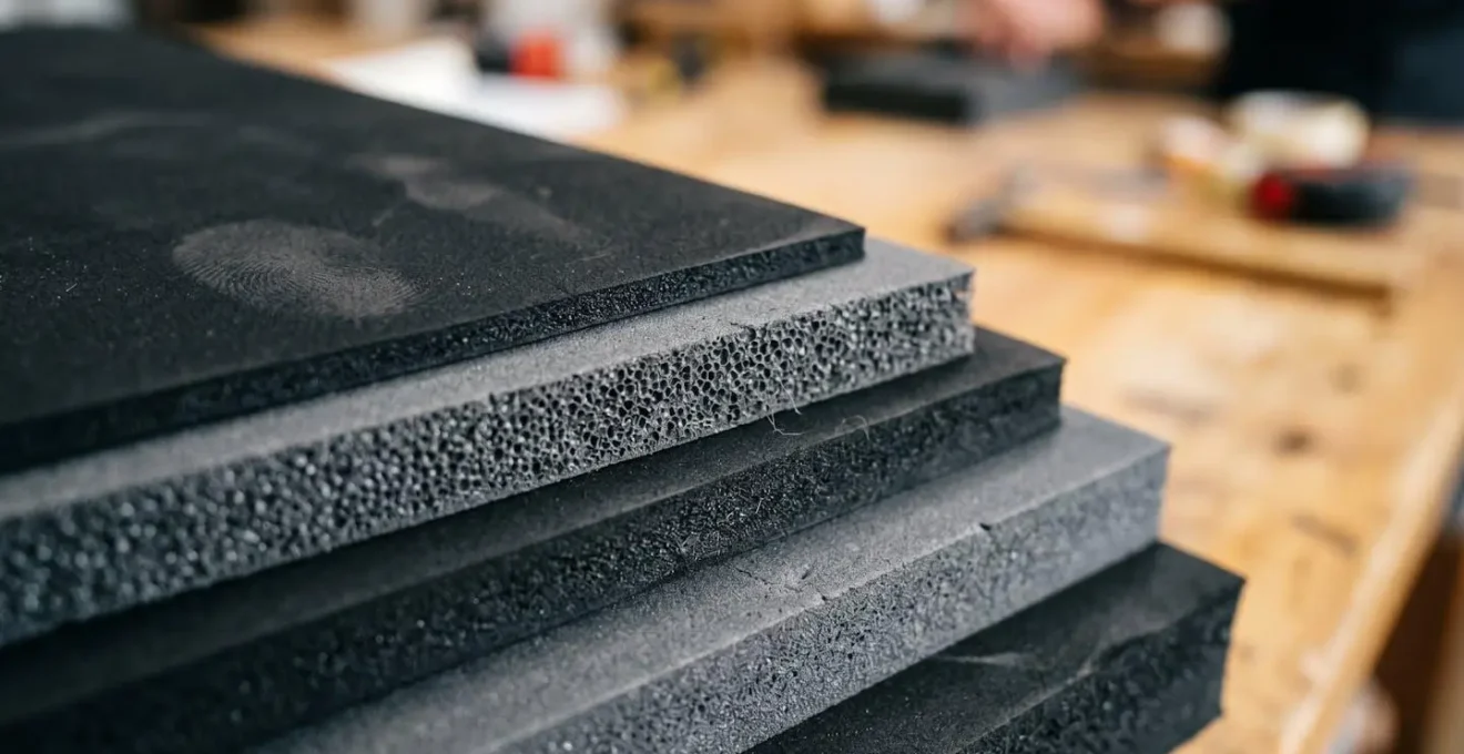 Gros plan sur des plaques de mousse EVA de différentes densités et textures