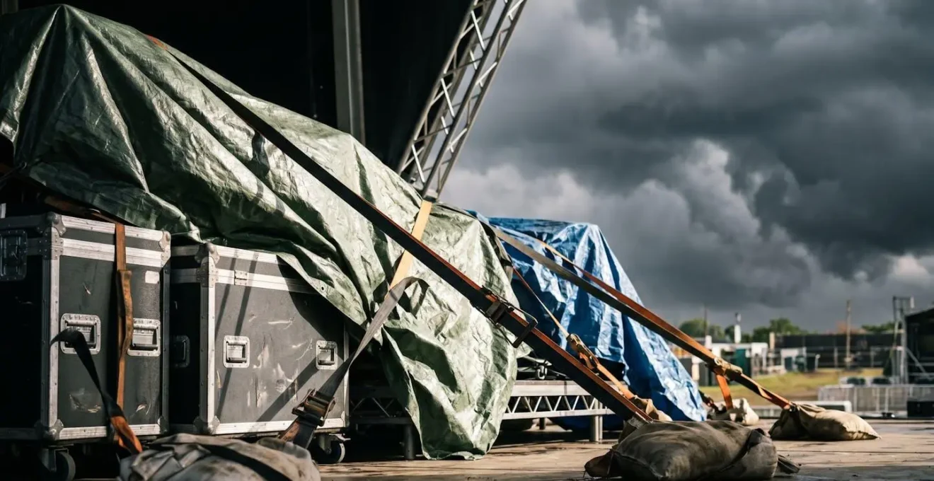 Équipement de protection et préparation contre les intempéries pour un festival de musique en plein air