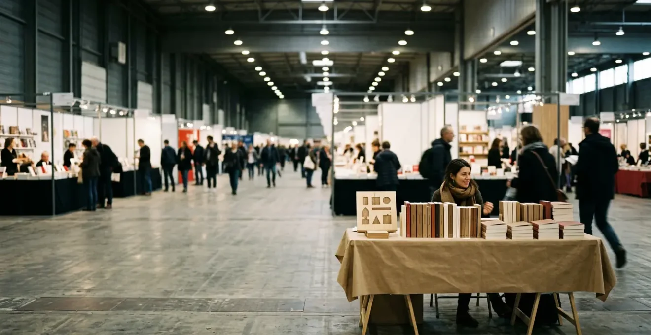 Stand d'auteur indépendant dans un salon du livre en France