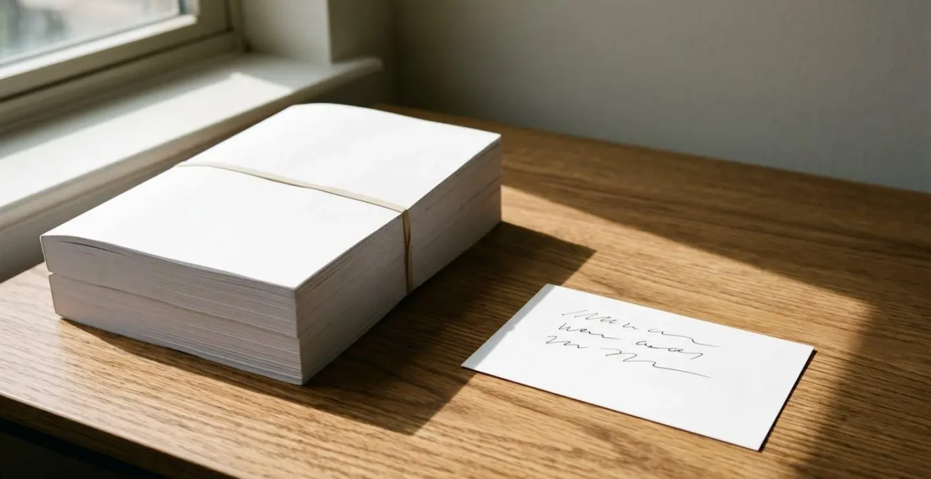 Synthèse visuelle d'un manuscrit volumineux réduit à l'essentiel sur une fiche.